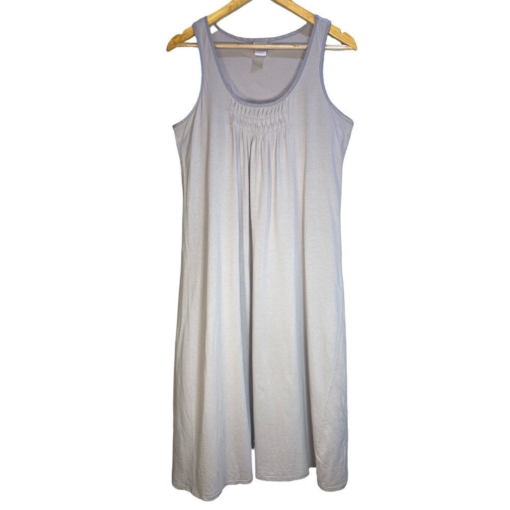Natori 100% Supima Cotton Gray Nightgown M Sleeveless Pleated Sleep Dress Lounge